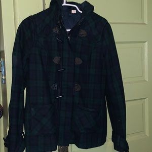 Green plaid toggle coat